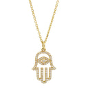 Large Diamond Evil Eye Hamsa Hand Pendant Necklace