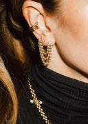 Double Pierce Diamond Cascade Chain Stud Earrings